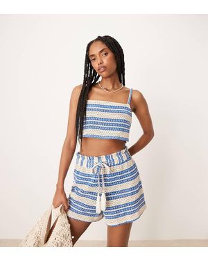 Aray Crochet Beach Crop Top Co-ord - Blue