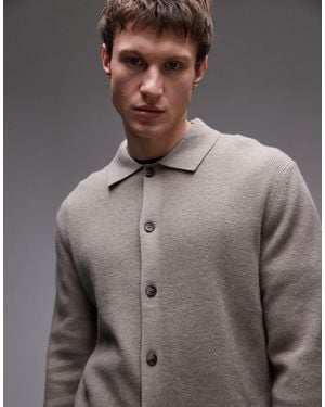 Mango Gilet en maille à col polo - beige - Gris