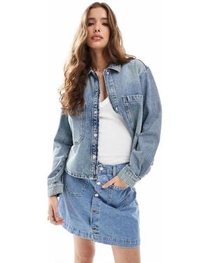 ONLY Front Pocket Oversized Denim Shirt - Blue