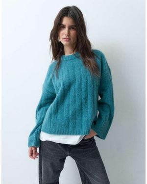 ASOS Relaxed Rib Crew Neck Knitted Jumper - Blue