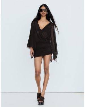 Bershka Mini Cape Sleeve Dress - Black