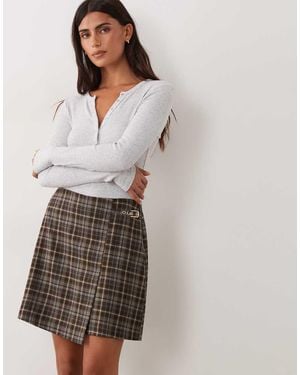 New Look Skort Con Lazada Lateral A Cuadros - Marrón
