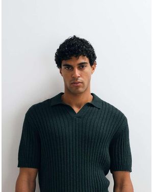 ASOS Oversized Knit Ribbed Texture Polo - Natural