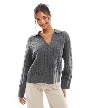 Bershka Oversized Cable Knit Sweater - Gray