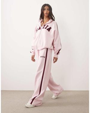 Kaiia Cotton Rich Embroidered Logo Detail Wide Leg jogger Co-ord - Pink