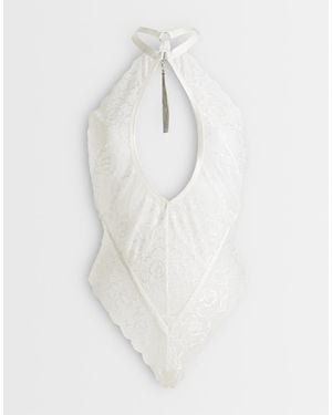 Ann Summers Fascinate All Over Lace Crotchless Bodysuit With Tassel Detail - White
