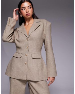 Wanderdoll Farron Wool Structured Cinch Waist Longline Blazer - Grey
