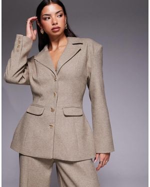 Wanderdoll Farron Wool Structured Cinch Waist Longline Blazer - Gray