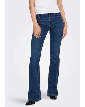 ONLY Blush jean stretch évasé taille mi-haute en denim foncé - Bleu