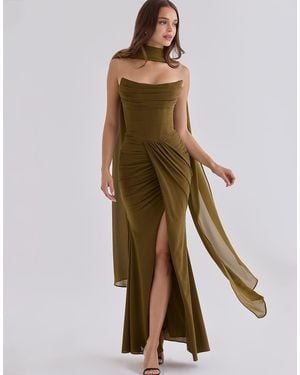 House Of Cb Portia Crepe Strapless Maxi Dress With Detachable Cape - Brown