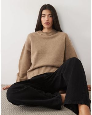 Gina Tricot Crew Neck Knitted Sweater With Wide Sleeves - Brown
