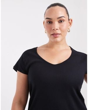 ASOS Asos Design Curve Ribbed Raglan V-neck Baby Tee - Black