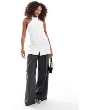 Bershka Longline Halterneck Tailored Waistcoat - White