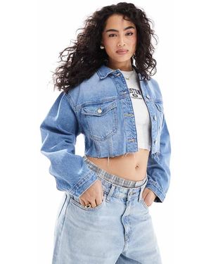 Bershka Cropped Denim Jacket - Blue