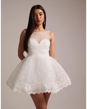 Bardot Hilda Sleeveless Sheer Insert Sweetheart Neck Voluminous Skirt Mini Dress - Natural
