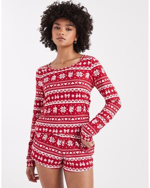 Hollister Long Sleeve And Shorts Pyjama Set - Red