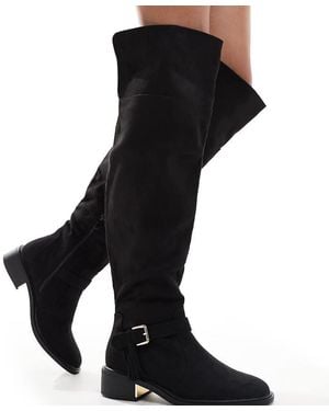 SEQWL Wide Fit Over The Knee Flat Boots With Tassle - Black