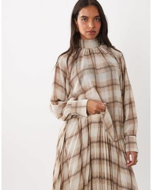 Mango Stut High Neck Long Sleeve Blouse Co-Ord - Brown