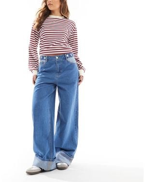 Object Extreme Wide Leg Jeans With Contrast Turn Ups - Blue