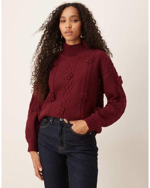 Lovedrobe Floral Motif Cable Knit High Neck Jumper - Red