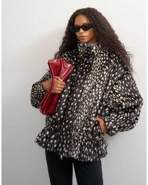 TOPSHOP Faux Fur High Neck Cinch Jacket - Brown