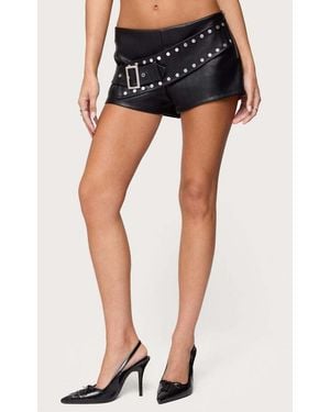 Edikted Studded Belt Faux Leather Micro Shorts - Blue