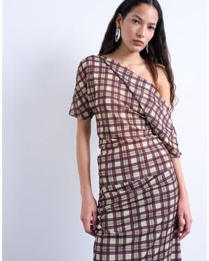 TOPSHOP Off Shoulder Drape Mesh Top - Red