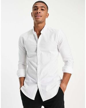 New Look Smart Long Sleeve Muscle Fit Oxford Shirt - White