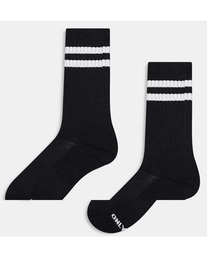 Only & Sons Confezione Da 2 Paia Di Calzini Neri Con Righe Bianche - Nero