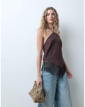 ASOS Satin-neckholder-top zum binden mit fransen-details - Blau