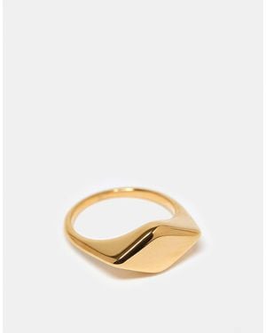 ASOS Asos Design Curve Waterproof Stainless Steel Ring With Signet Design - Metallic