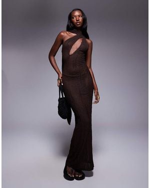 Public Desire Textured Scarf Detail Cut Out Maxi Dress Chocolate - Blue