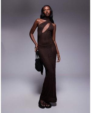 Public Desire Textured Scarf Detail Cut Out Maxi Dress Chocolate - Blue