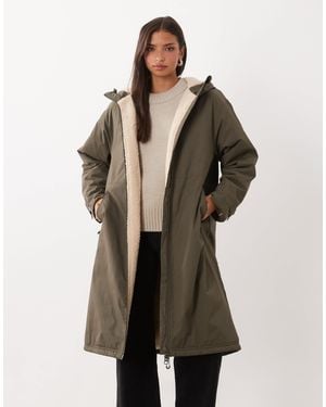 ASOS Longline Rain Coat With Borg Liner - Green