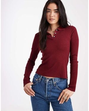 ONLY Ribbed Long Sleeve Polo - Red