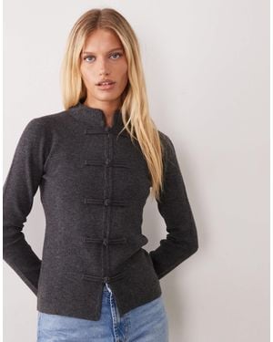 ASOS frogging Mandarin Collar Cardigan - Gray