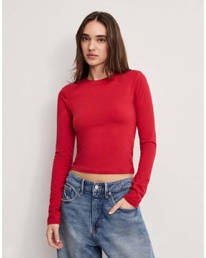 GOOD AMERICAN Cotton Rich Crew Neck Long Sleeve Top - Red