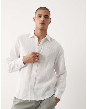 Abercrombie & Fitch 100% Linen Icon Logo Long Sleeve Shirt - White
