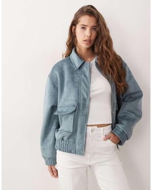Miss Selfridge Faux Suede Bomber Jacket - Blue