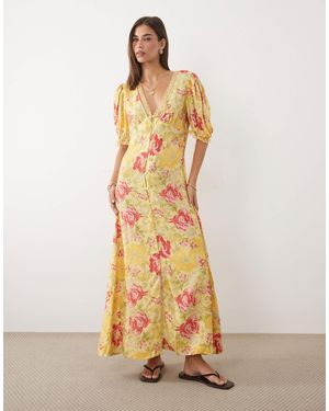 Miss Selfridge Lace Trim Button Through Maxi Dress - Metallic