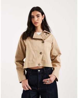 Mango Teen 100% Cotton Asymmetric Short Trench Coat - Natural
