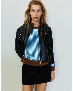 Pull&Bear Pull rayé à col contrastant pâle - Bleu