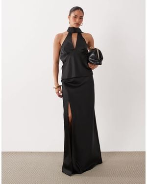 Miss Selfridge Satin Maxi Skirt Co-ord - Black
