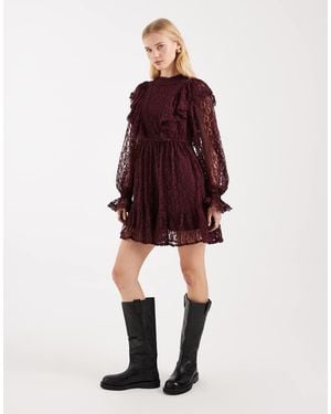 Miss Selfridge Victoriana Lace Fit & Flare Dress - Red