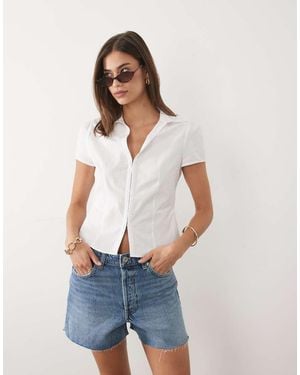 Miss Selfridge Camisa Blanca Entallada Con Corchetes - Azul