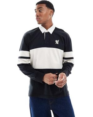 Hollister Contrast Stripe Varsity Logo Rugby Top - Blue