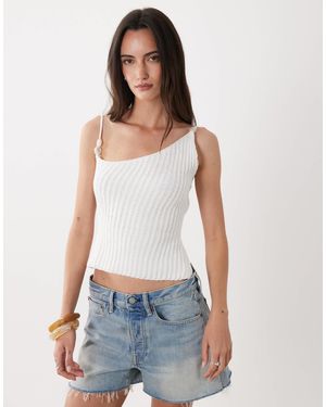 SNDY'S Knitted Cotton Blend Bead Detail Open Tie Back Top - White