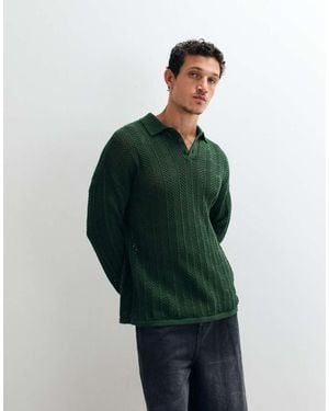 ASOS Loversized Long Sleeved Knitted Crochet Polo - Green