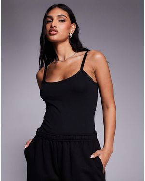 Kaiia Exclusive Scoop Neck Strappy Cami Bodysuit Co-Ord - Black