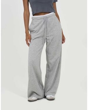 Brave Soul Contrast Double Waistband Wide Leg Joggers - Grey
